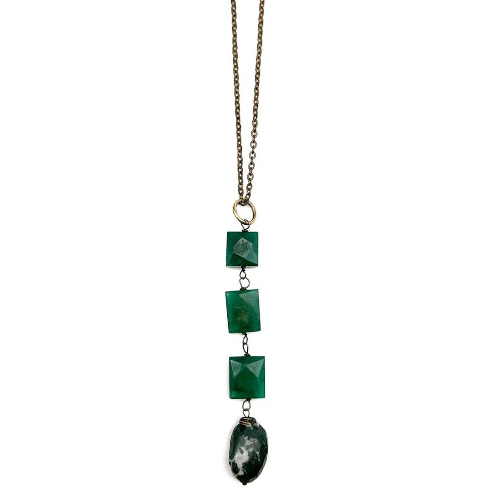 Aventurine and Tree Gate Stone Brass Necklace